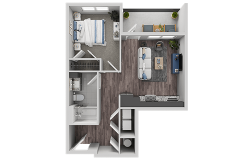 Floor plan for 1 bed, 1 bath, 571 sqft
